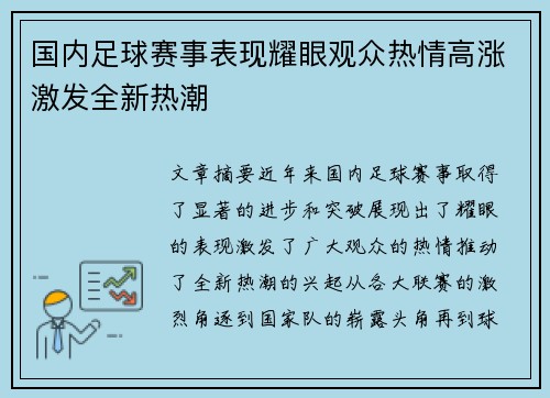 国内足球赛事表现耀眼观众热情高涨激发全新热潮