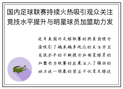 国内足球联赛持续火热吸引观众关注竞技水平提升与明星球员加盟助力发展
